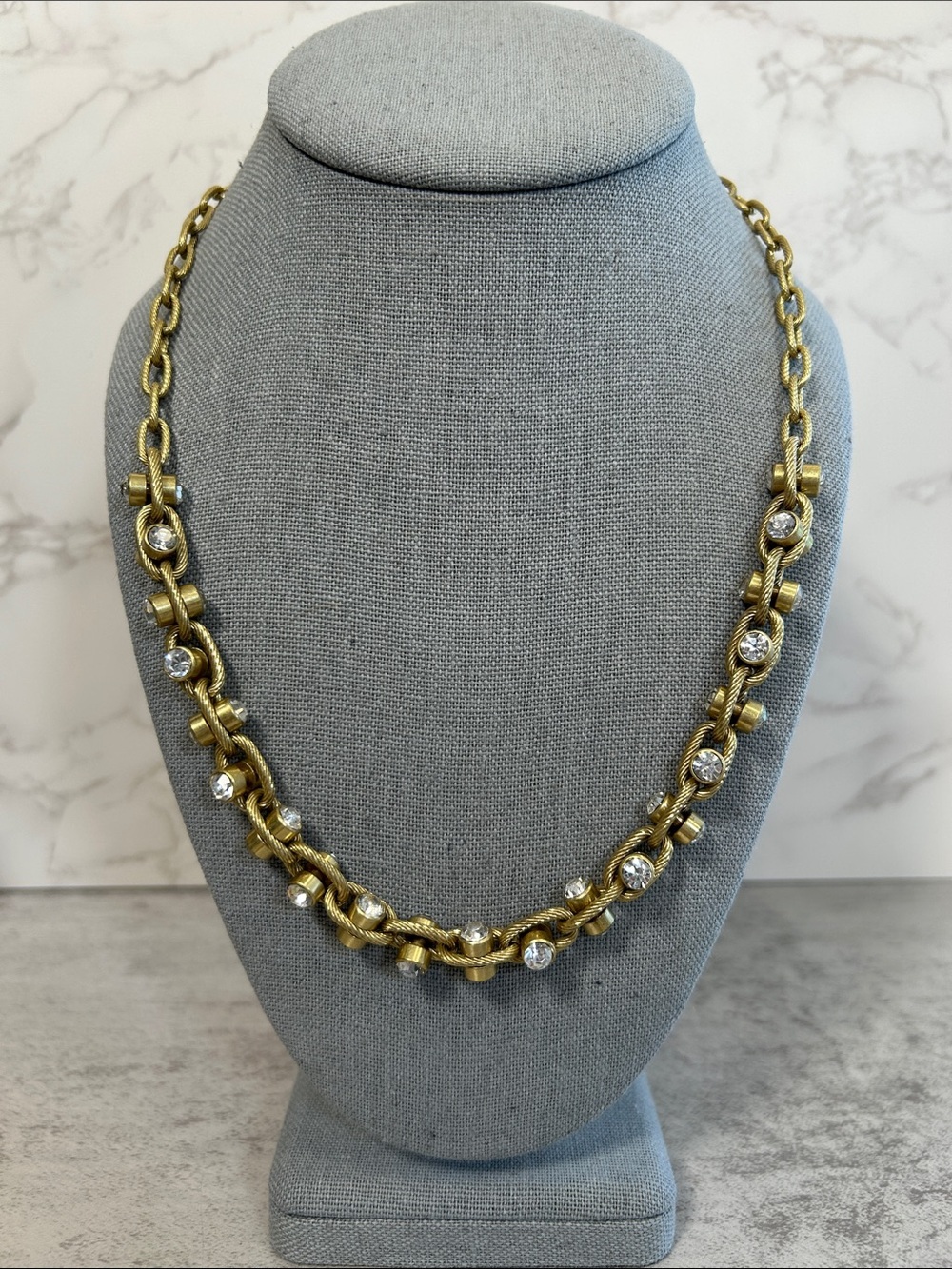 J. Crew Gold-Tone Chain Necklace with Clear Crystal Accents